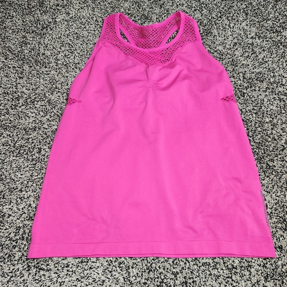Beachbody Tops - Beachbody Mesh Fishnet Tank Top Pink Fushcia Women L,Stretch Built In Bra No Pad